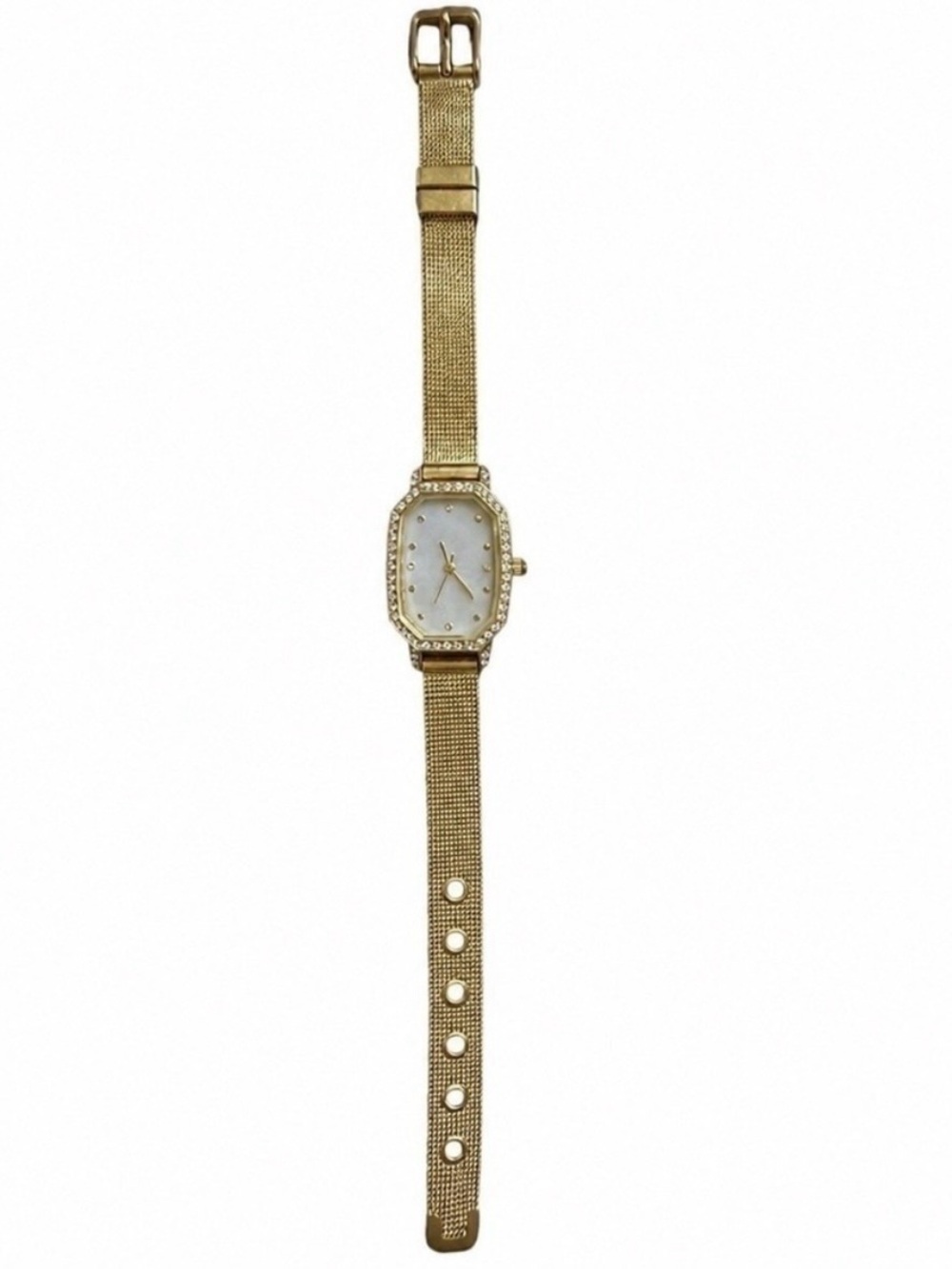 Adrienne Vittadini Watch Gold Tone Mesh Faux Diamonds Pearl Grandmillenial AS IS
